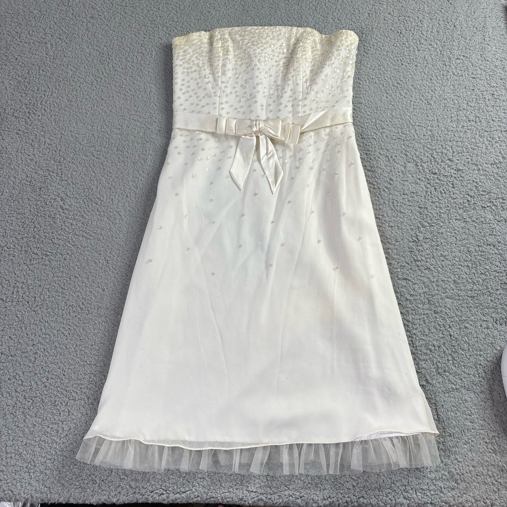 Betsey Johnson Dress Womens 8 White Strapless Bow Mesh Sequined Party